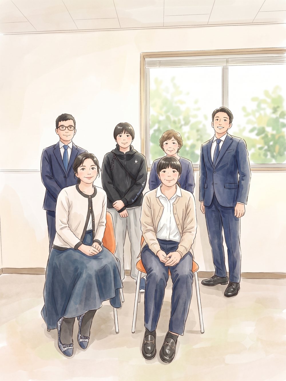 明石仁十病院 管理課で働くチームのイメージイラスト
