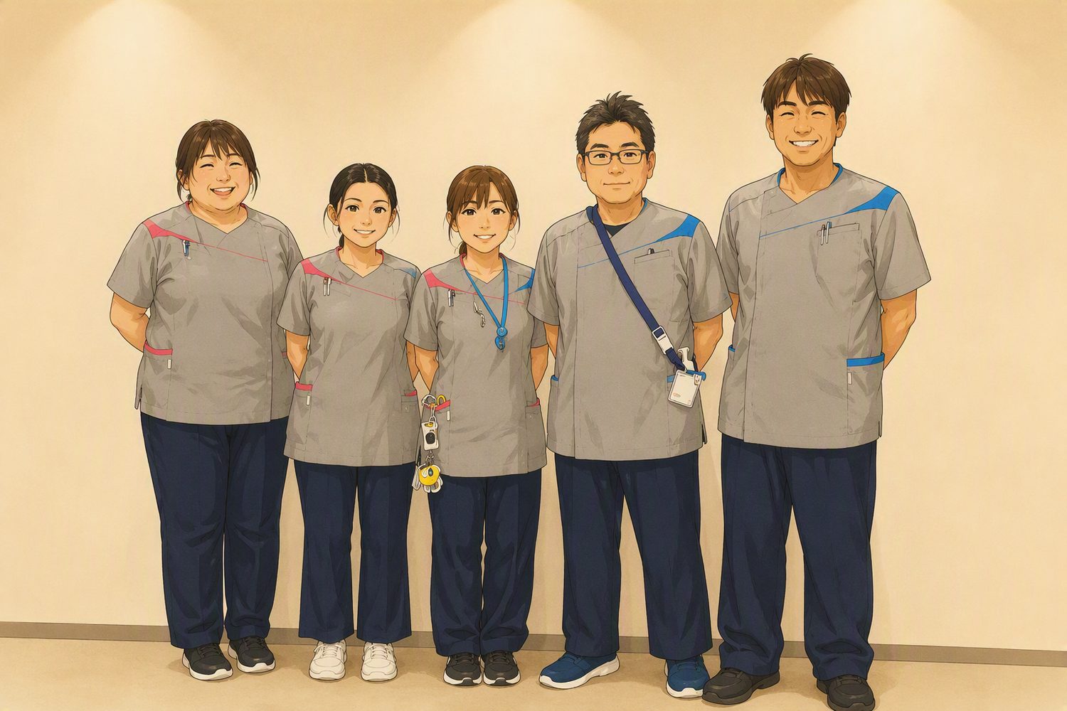 明石仁十病院 病棟で働く看護補助者チームのイラスト
